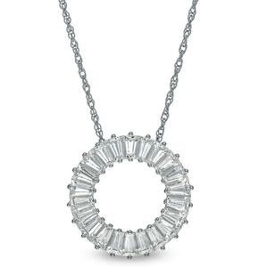 Zales Baguette White Lab-Created Sapphire Circle Pendant in Sterling Silver